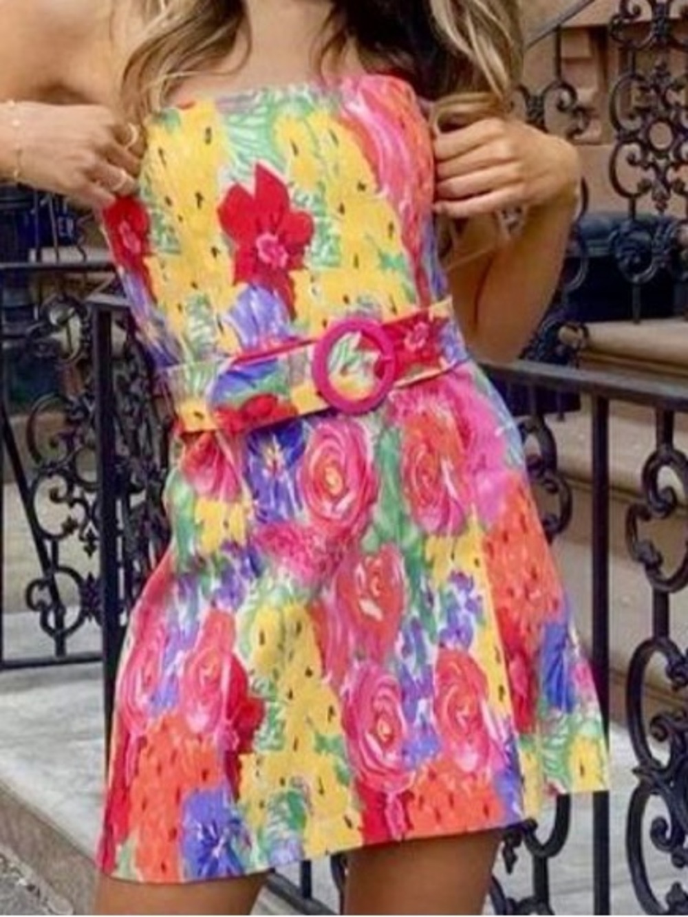 AMANDA UPRICHARD FAE Belted Mini Dress in Paysage M